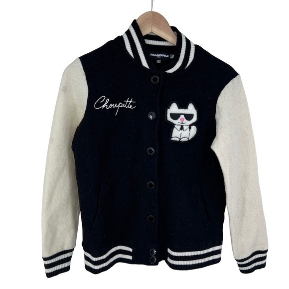 Karl Lagerfeld Jackets & Blazers - Karl Lagerfeld Paris Choupette‎ Cat Varsity Jacket Spell Out Size S